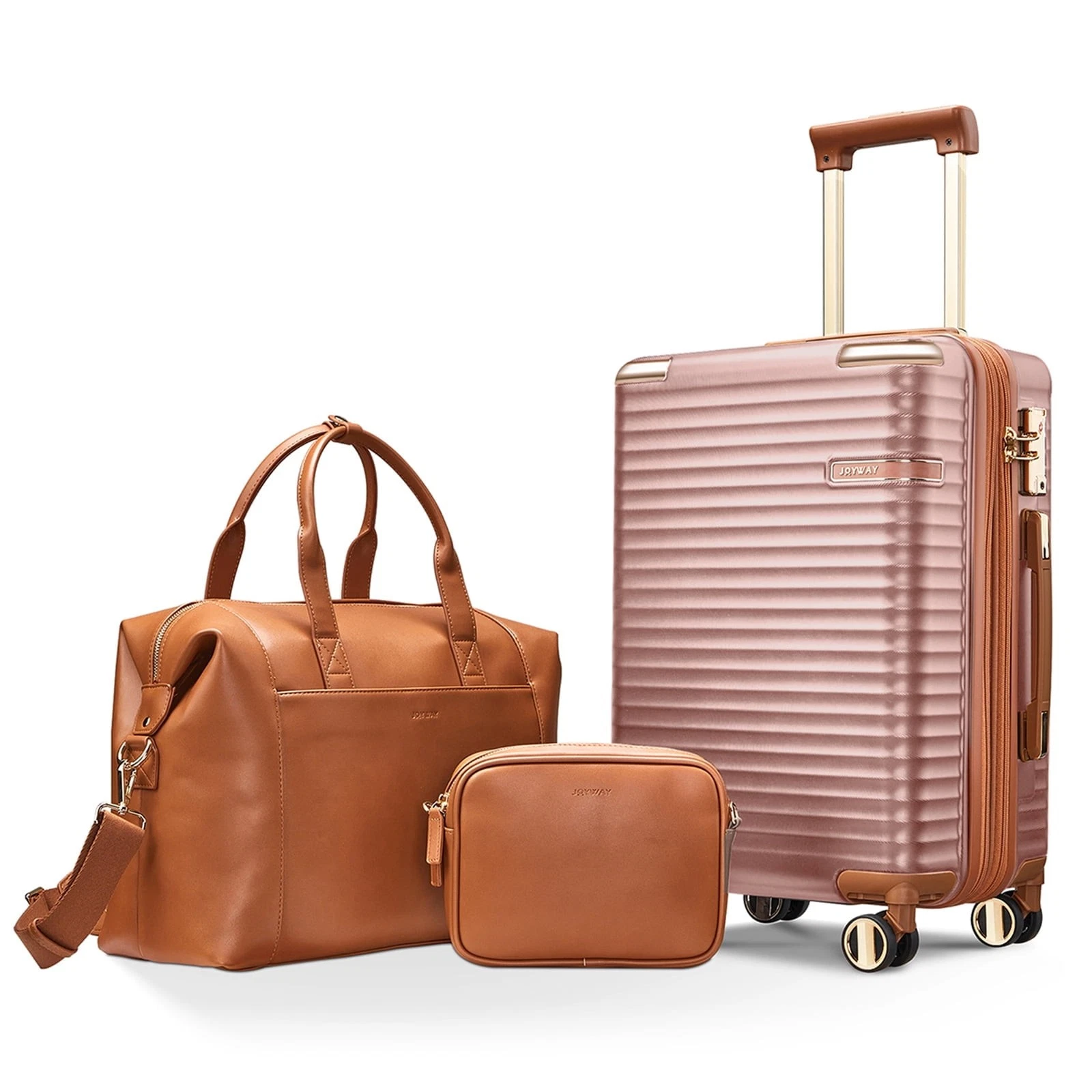 Joyway 3-Piece Carry-On Luggage Set with Swivel TSA Lock and Leather Carry Bag, Pink - Hardside